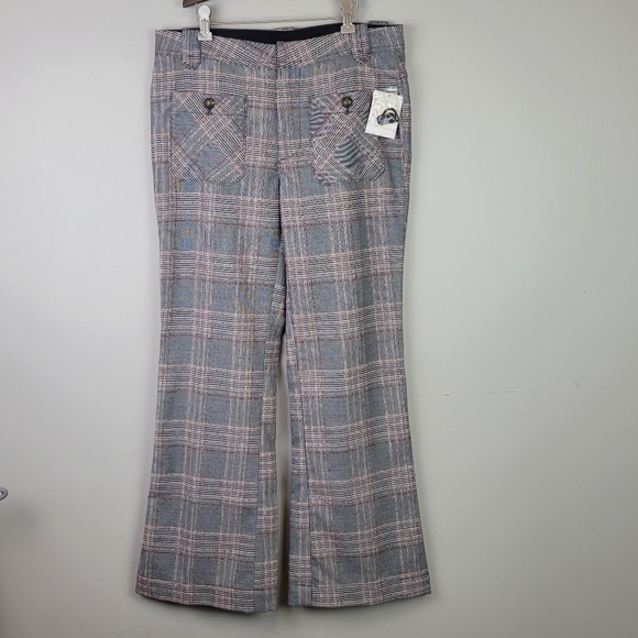 FREE People Plaid Boot Cut Pants Trousers Mid Rise Tartan Gray Red 4 NEW - Picture 14 of 14